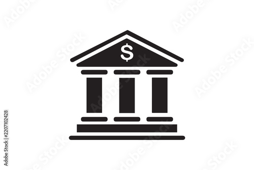 Bank building icon performing financial services in vector style with copy space