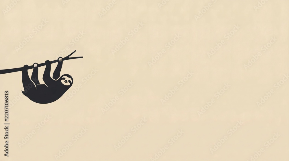 Obraz premium Minimalist sloth hanging upside down from branch