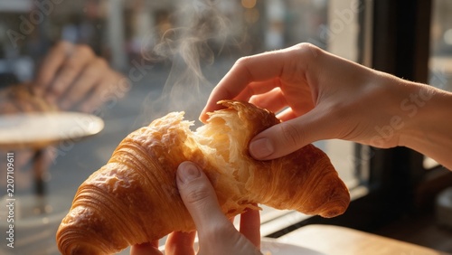 Desayuno con Cruasán caliente, exquisito.