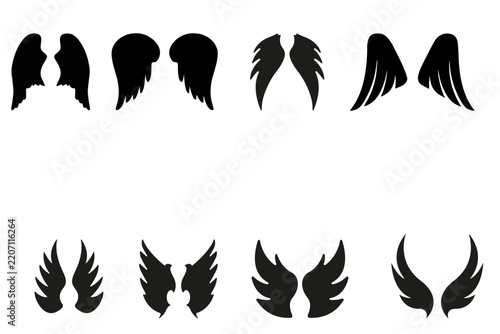 Angel Wings and Bird Feather Silhouette Vector Icon Set