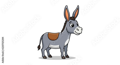 Cute Cartoon Donkey Standing with Saddle 2.