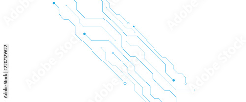Abstract technology circuit board pattern, digital light blue lines and nodes vector background, futuristic cyber connection graphic illustration, modern high tech data transfer banner