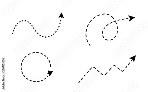 Plakat Simple geometric dotted arrows and curved loop paths vector collection