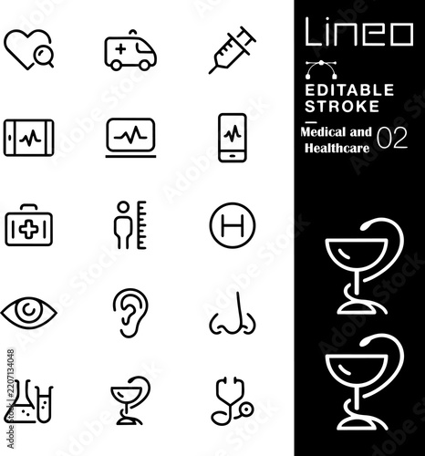 Obraz na plátně Medical and healthcare outline icon set for digital interfaces with medical equi