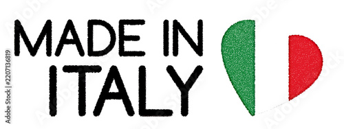Made in italy text with half heart italian flag design, ideal for product labeling and national origin branding.