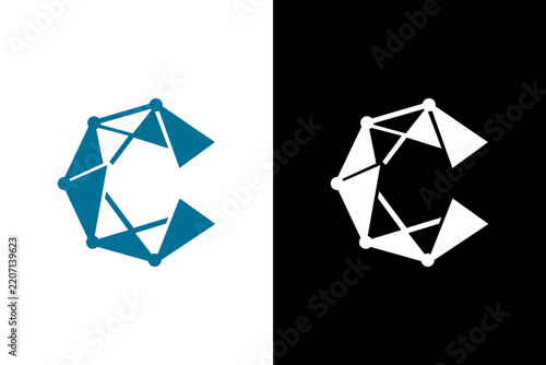 Shape the letter C from a sharp triangle + diamond logo