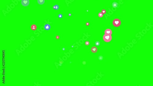 Floating Social Media Reaction Badges Icons Floating on Green Screen Background for Live Stream Overlay