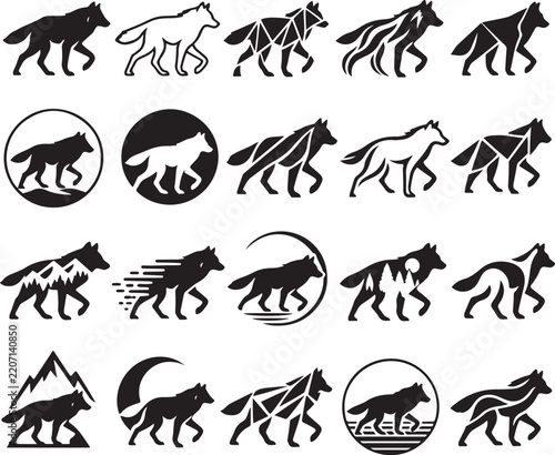 Modern Wolf Logo Collection Set with Geometric and Minimal Wild Animal Silhouettes