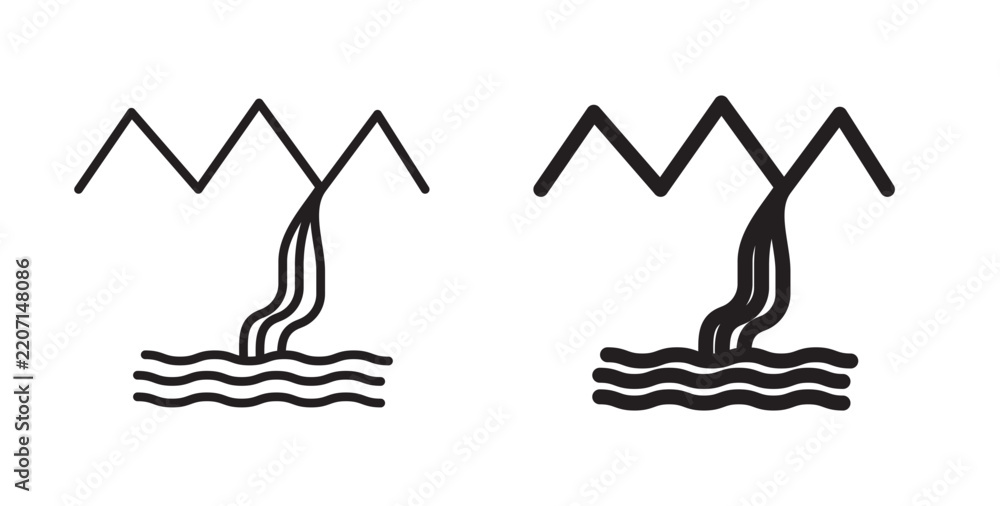 Fototapeta premium Waterfall icon flat outline in black