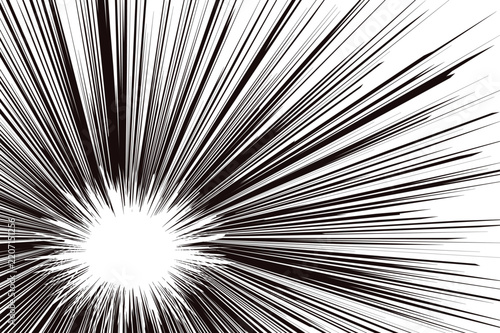 Manga comic action speed lines background, black and white radial burst vector