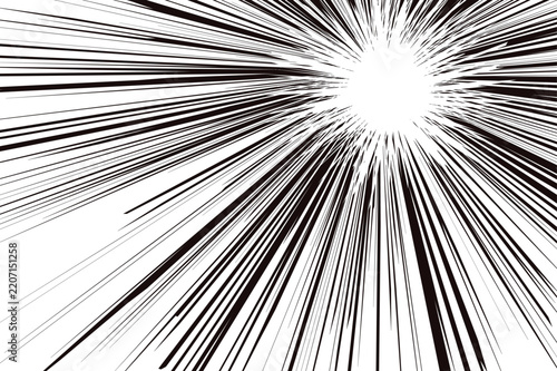 Black and white radial speed lines converging top right, manga comic action background vector