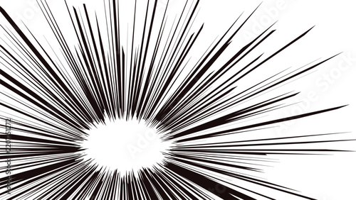Black and white comic radial speed lines, manga action burst background vector