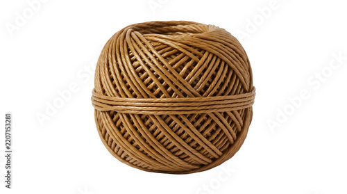 Natural jute twine ball isolated on white background, brown hemp string clew for crafting and packaging, rustic cord yarn roll