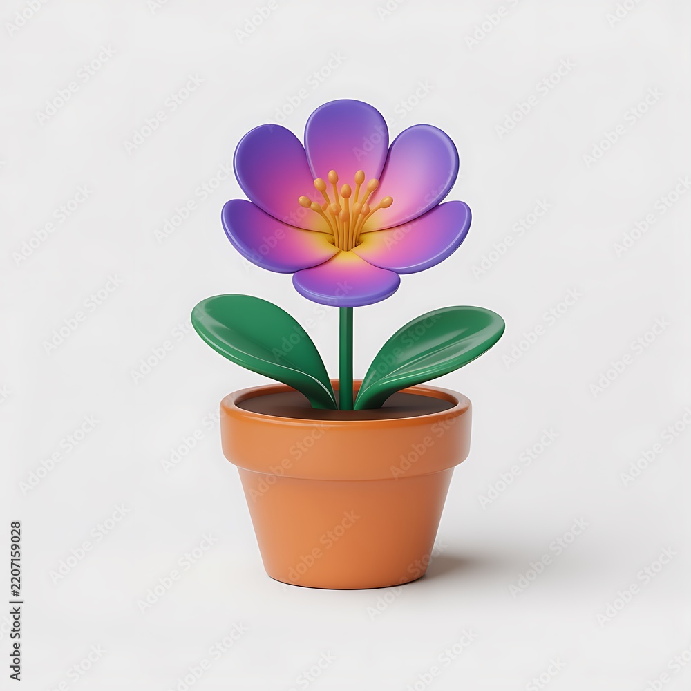 Obraz premium Colorful flower in terracotta pot with green leaves