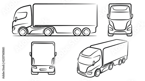 Modern Heavy Duty Truck Clipart with Contemporary Cab Design Isolated on a Transparent Background.