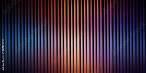 Vertical metallic bars with rainbow gradient lighting for modern architectural backgrounds.