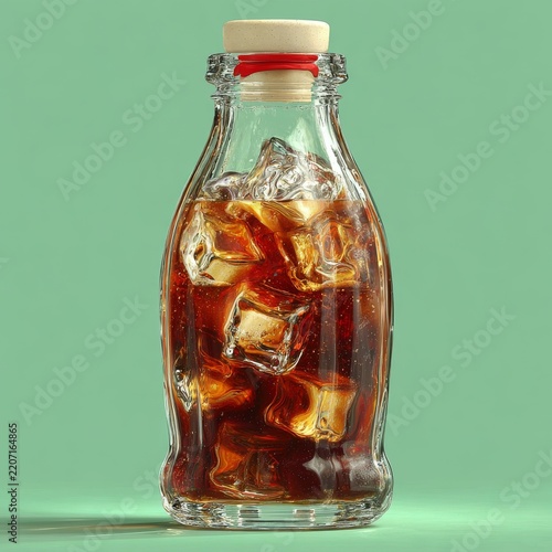 Refreshing Iced Coffee Bottle with Condensation on Minimalist Studio Surface