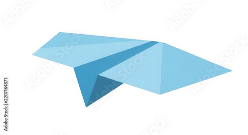 Blue paper airplane flying isolated graphic icon isolated on white background