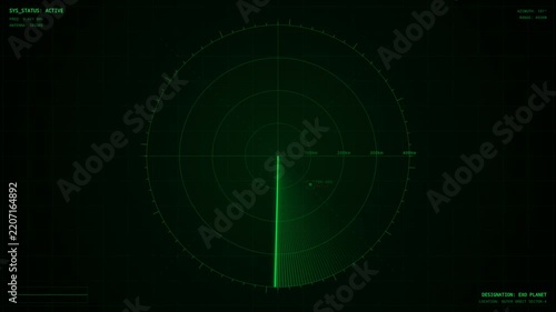 holographic radar sweep animation with green tactical tracking interface and rotating scanner display