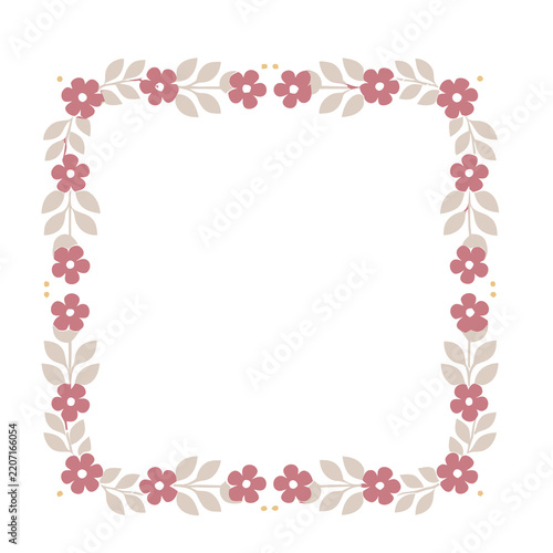Square floral border with pink flowers and beige leaves