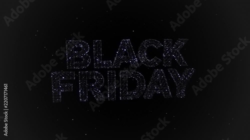 Glowing Black Friday Text Made of Particles and Wireframe, 4K Seamless Loop