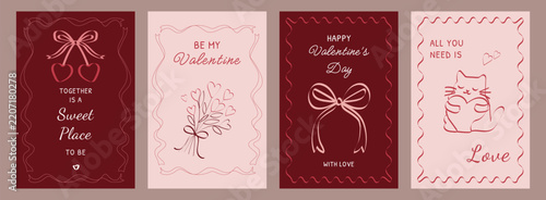 Valentine’s Day Romantic Posters with Bows, Hearts and Hand-Drawn Details