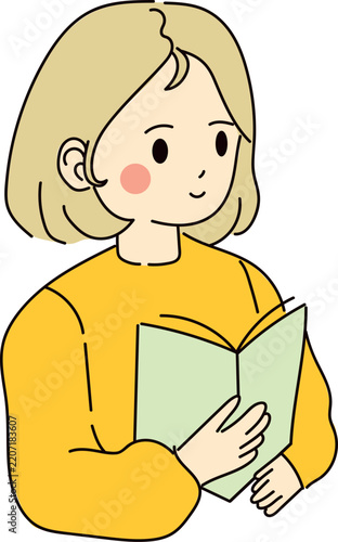 Simple flat illustration of a girl holding a book