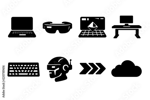 Digital Blogger Icon Set. Digital future blogger setup. Filled icon set of Digital future blogger setup: