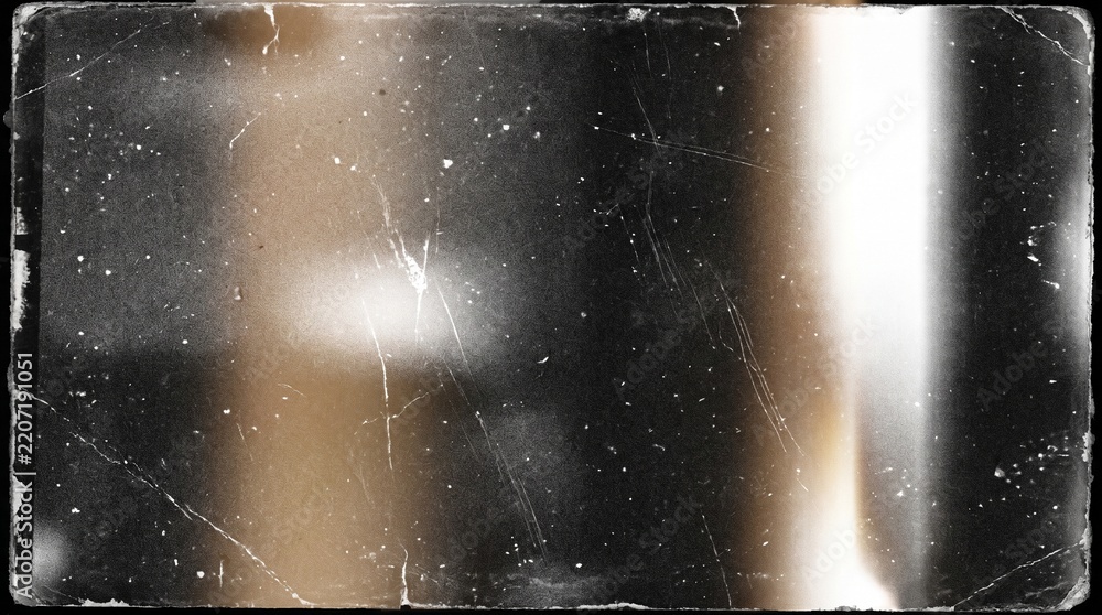 Obraz premium Old film texture with scratches, noise and light leaks. Realistic transparent overlay film texture in black-white, dust and grain. Distressed retro movie or photo negative effect of cinema nostalgia