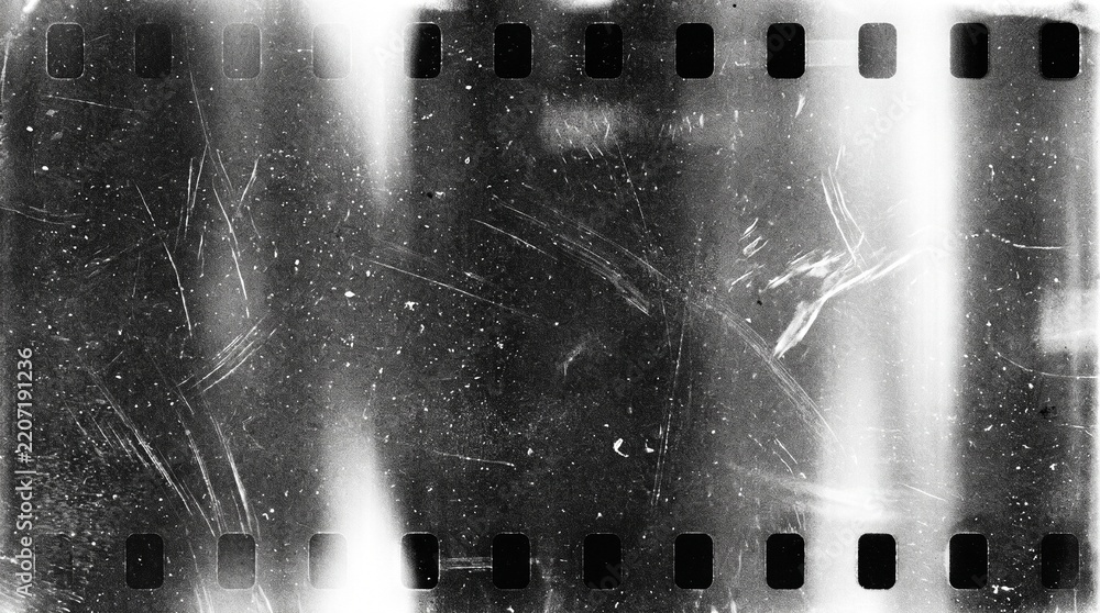 Obraz premium Old film texture with scratches, noise and light leaks. Realistic transparent overlay film texture in black-white, dust and grain. Distressed retro movie or photo negative effect of cinema nostalgia