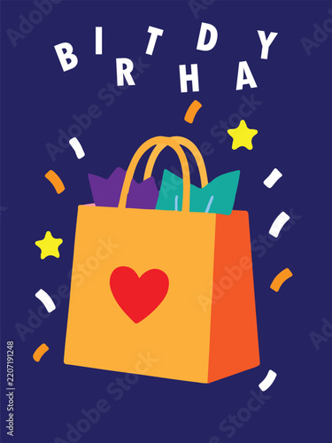 Colorful Birthday Gift Bag Illustration with Presents, Confetti and Celebration Elements