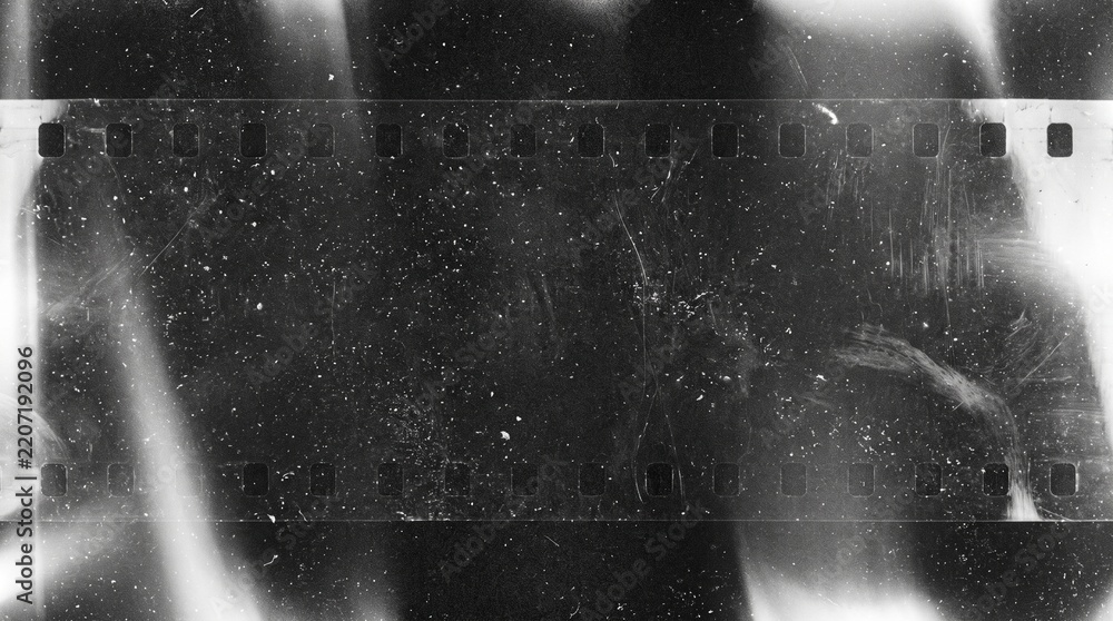 Obraz premium Old film texture with scratches, noise and light leaks. Realistic transparent overlay film texture in black-white, dust and grain. Distressed retro movie or photo negative effect of cinema nostalgia