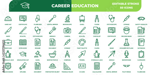 Professional set of fifty career and education icons showing various academic and professional development symbols