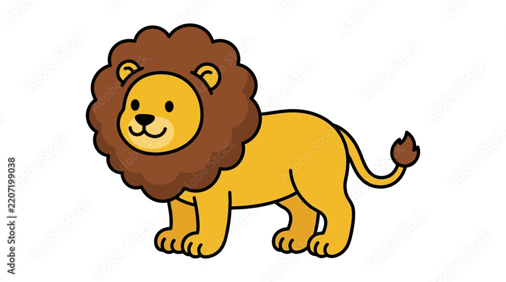Obraz premium Cute cartoon lion character standing isolated on a white background.
