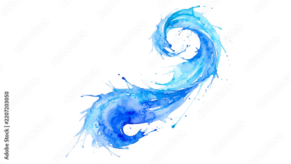 Fototapeta premium Abstract blue watercolor splash swirling with textures splatters isolated on transparent background