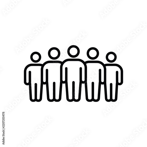 Illustration of five abstract figures in a row against a white background