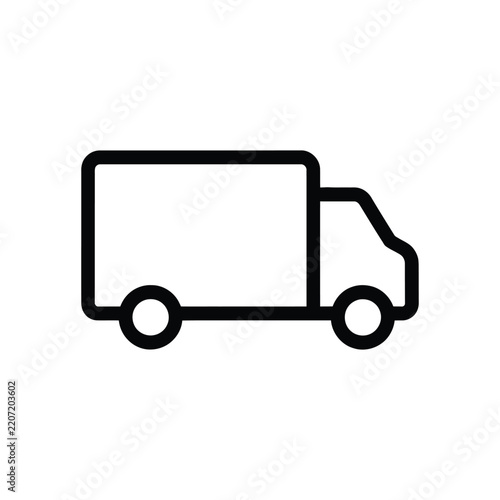 Simple black line art delivery truck icon isolated on a white background