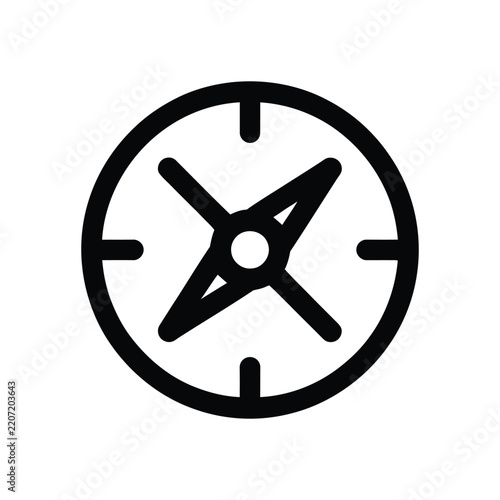 Simple black windrose navigation icon element on white background