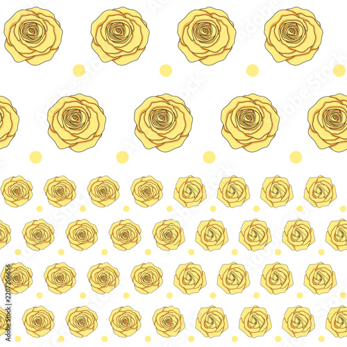 Set of color seamless patterns with yellow roses. Background with isolated vector objects on white.