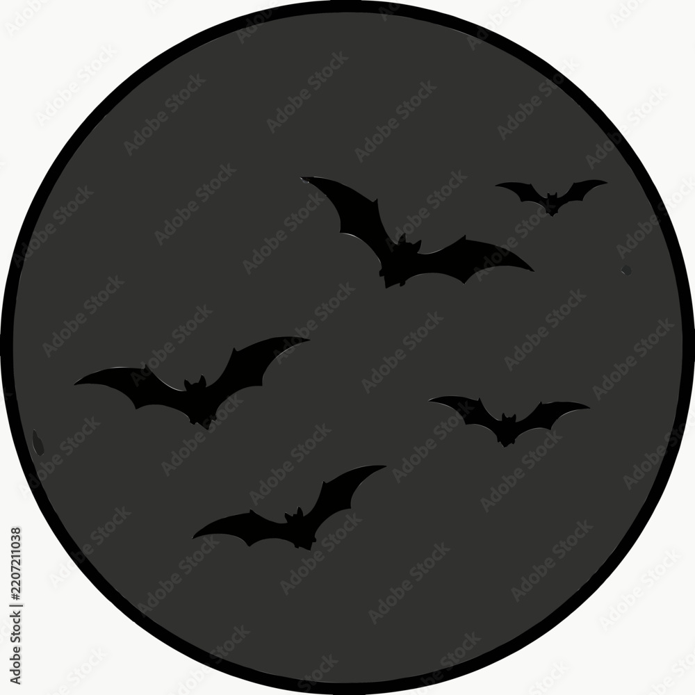 Fototapeta premium Full Moon Silhouette Illustration with Flying Bats for Halloween Night Design