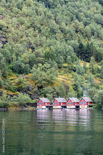 Vertical Views Of Boathouses In Flam, Norway