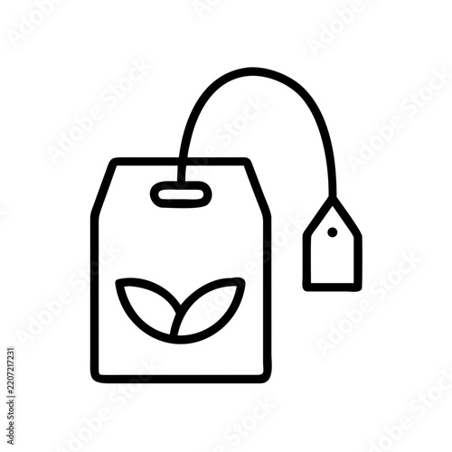 Herbal tea bag with leaf icon for natural organic food brands.