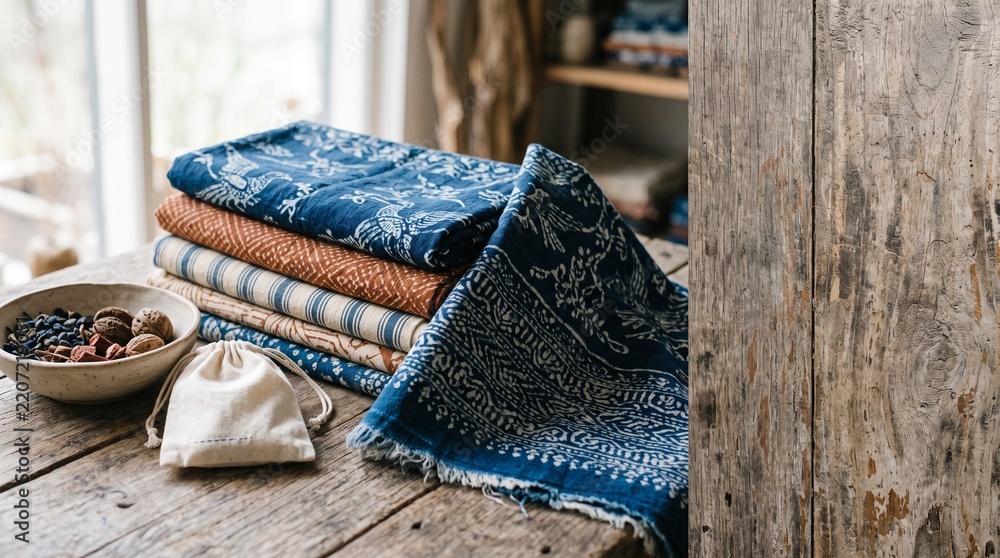 Fototapeta premium Folded batik textiles for an ethical fashion collection