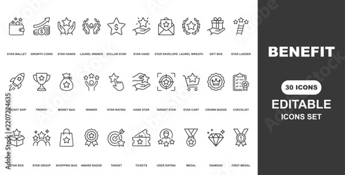 Benefit icon set. Editable line icons. Vector illustration.  