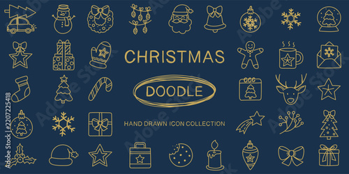 Christmas doodles collection. Hand drawn holiday icons. Vector illustration