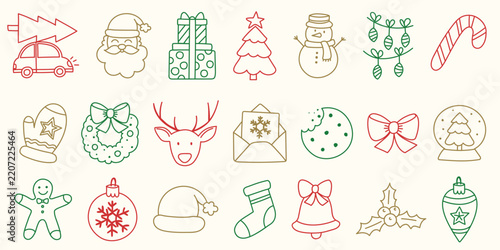 Collection of Christmas icons. Hand drawn holiday elements. Vector illustration