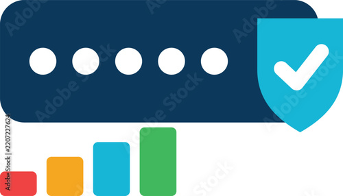 strong password icon with strength bars and shield