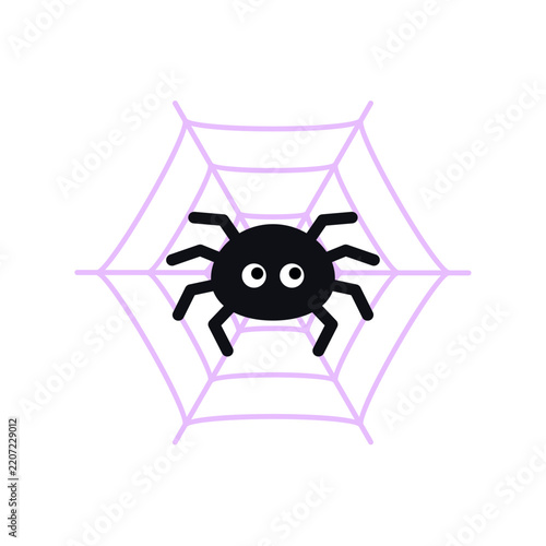 Cute cartoon spider on web