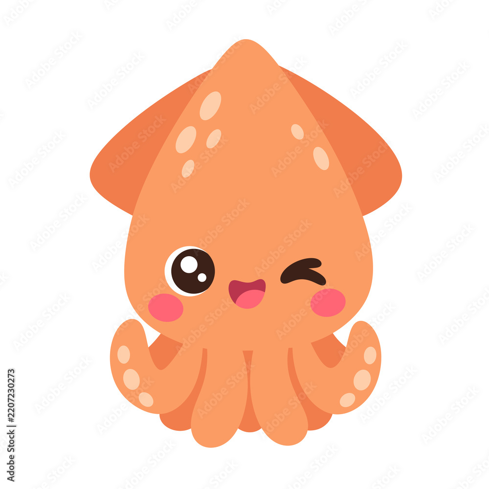 Obraz premium Orange Kawaii Squid Winking