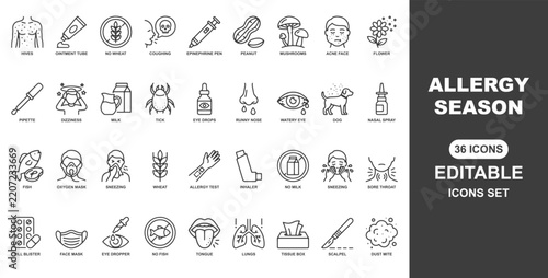 Seasonal allergies thin line icon . disease . Editable stroke . Vector